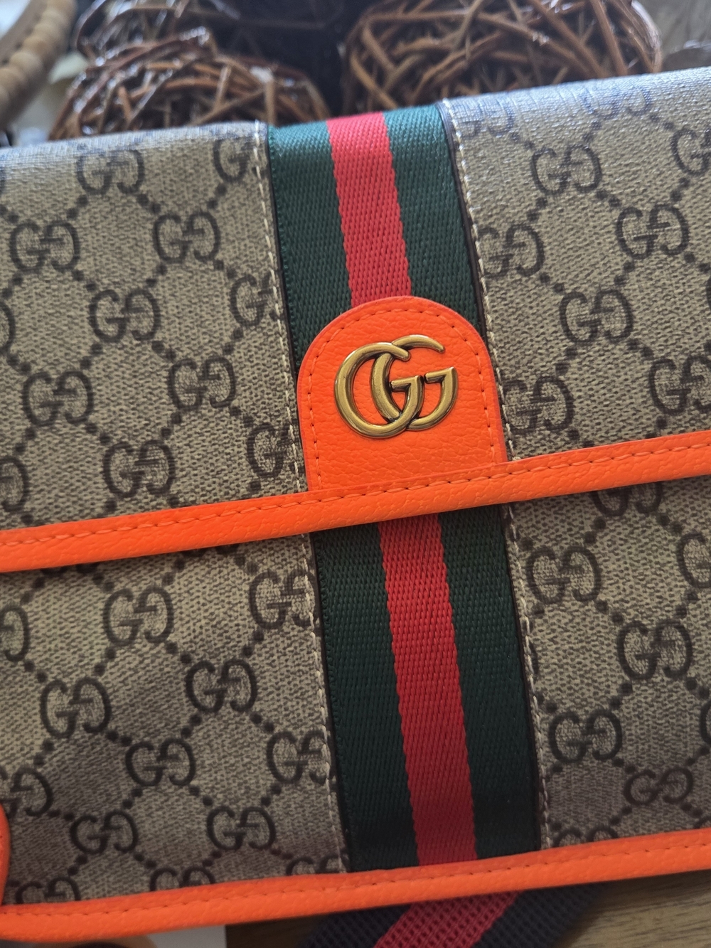 Gucci GG Supreme Canvas Crossbody Bag in Orange Trim